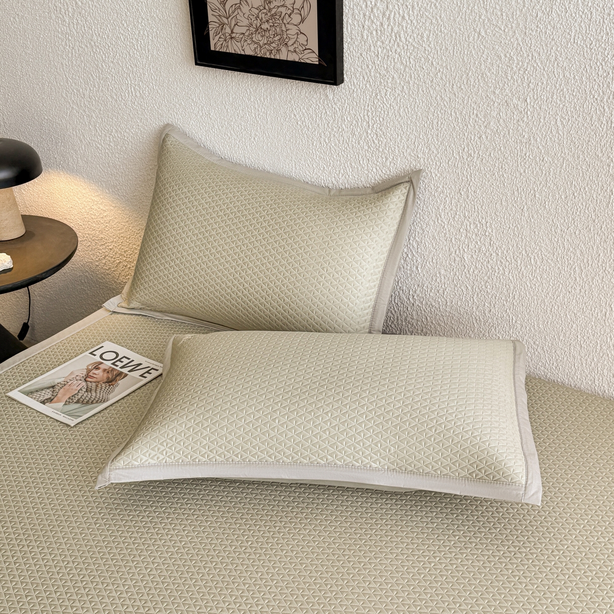 91家纺网 家纺一手货源 找家纺 鑫姿席业 2026新款A类PE凉感抗菌席凉席席子-几何花静系列 几何花境-咖（床垫款）