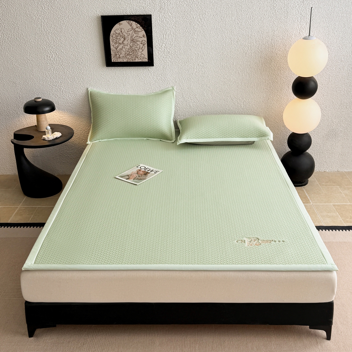 91家纺网 家纺一手货源 找家纺 鑫姿席业 2026新款A类PE凉感抗菌席凉席席子-几何花静系列 几何花境-绿（床垫款）