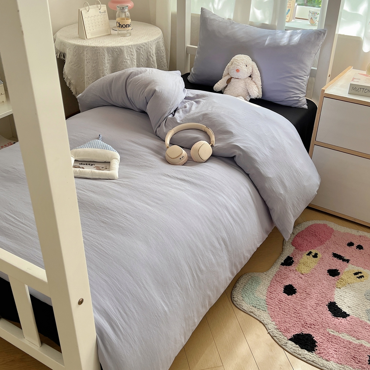 91家纺网 家纺一手货源 找家纺 缦绣阁家纺 2026新款亲肤水洗棉纯色四件套床单被罩被套单件学生宿舍上下铺单人三件套 雅紫酷黑