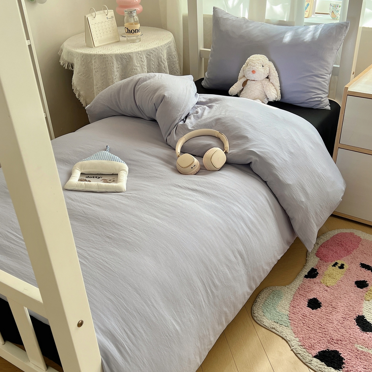 91家纺网 家纺一手货源 找家纺 缦绣阁家纺 2026新款亲肤水洗棉纯色四件套床单被罩被套单件学生宿舍上下铺单人三件套 雅紫酷黑