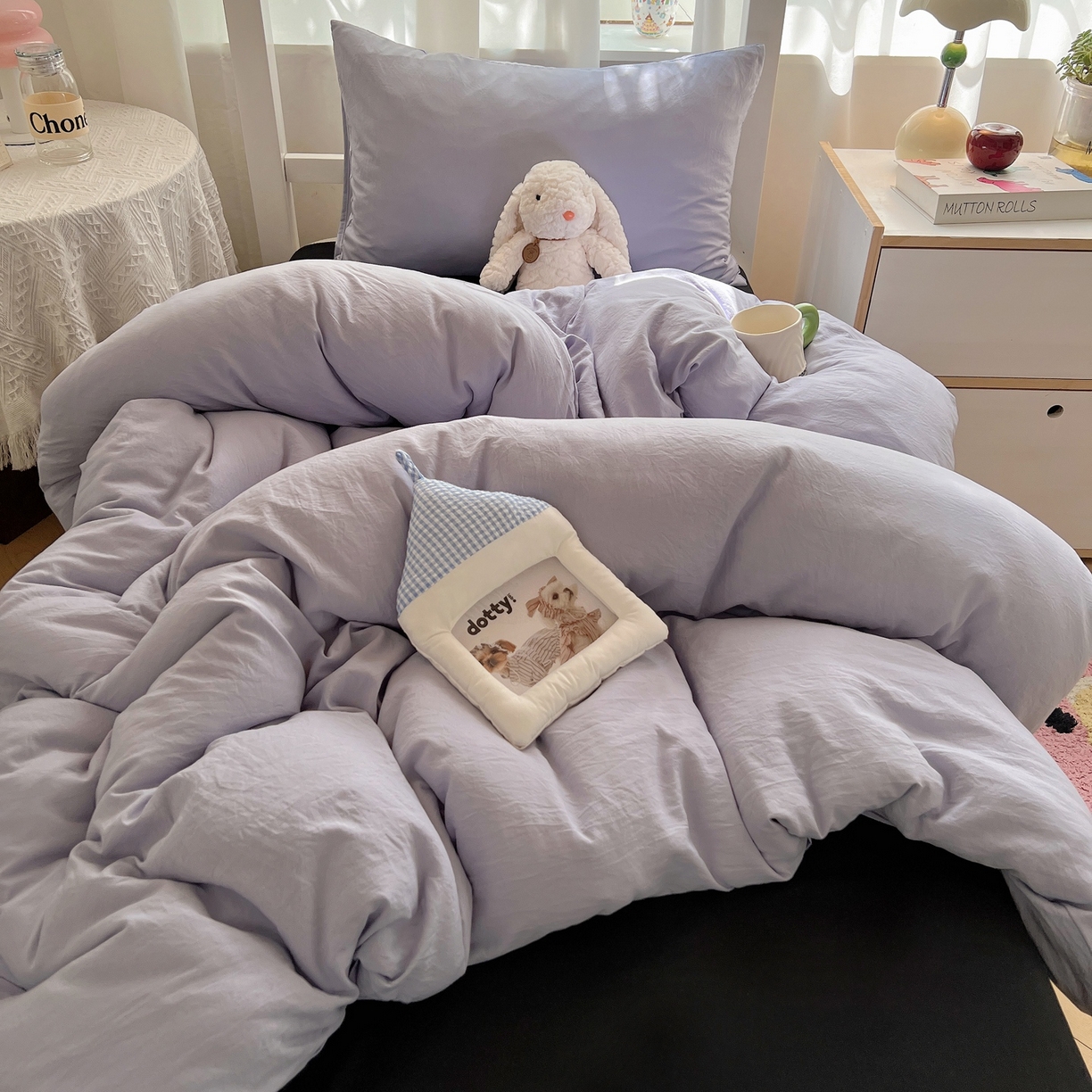 91家纺网 家纺一手货源 找家纺 缦绣阁家纺 2026新款亲肤水洗棉纯色四件套床单被罩被套单件学生宿舍上下铺单人三件套 雅紫酷黑