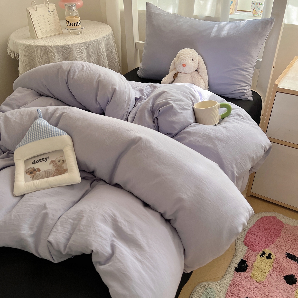 91家纺网 家纺一手货源 找家纺 缦绣阁家纺 2026新款亲肤水洗棉纯色四件套床单被罩被套单件学生宿舍上下铺单人三件套 雅紫酷黑