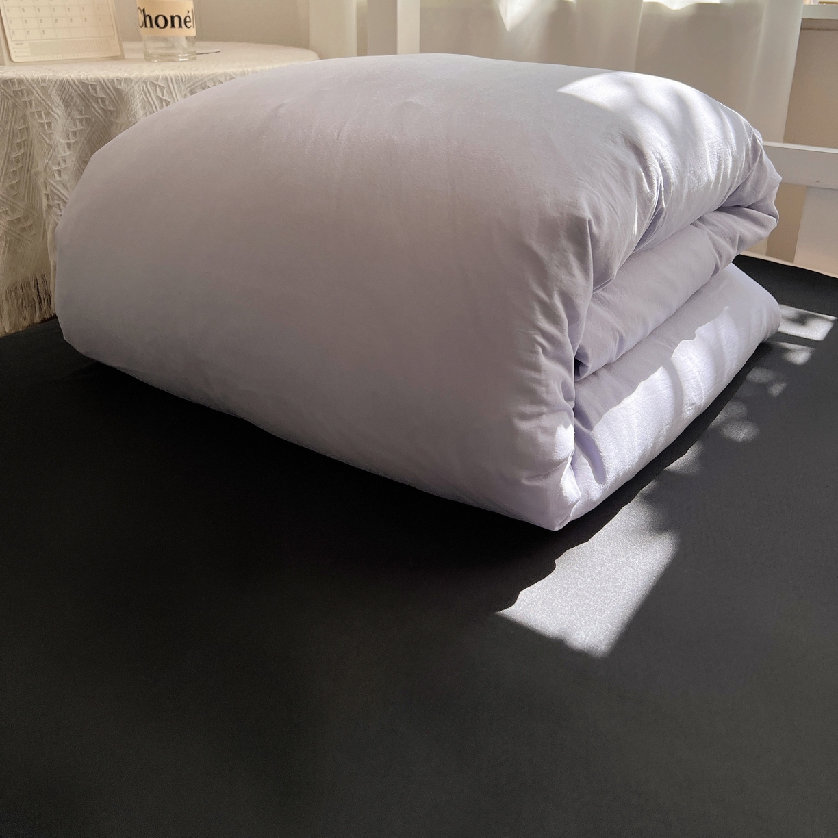 91家纺网 家纺一手货源 找家纺 缦绣阁家纺 2026新款亲肤水洗棉纯色四件套床单被罩被套单件学生宿舍上下铺单人三件套 雅紫酷黑