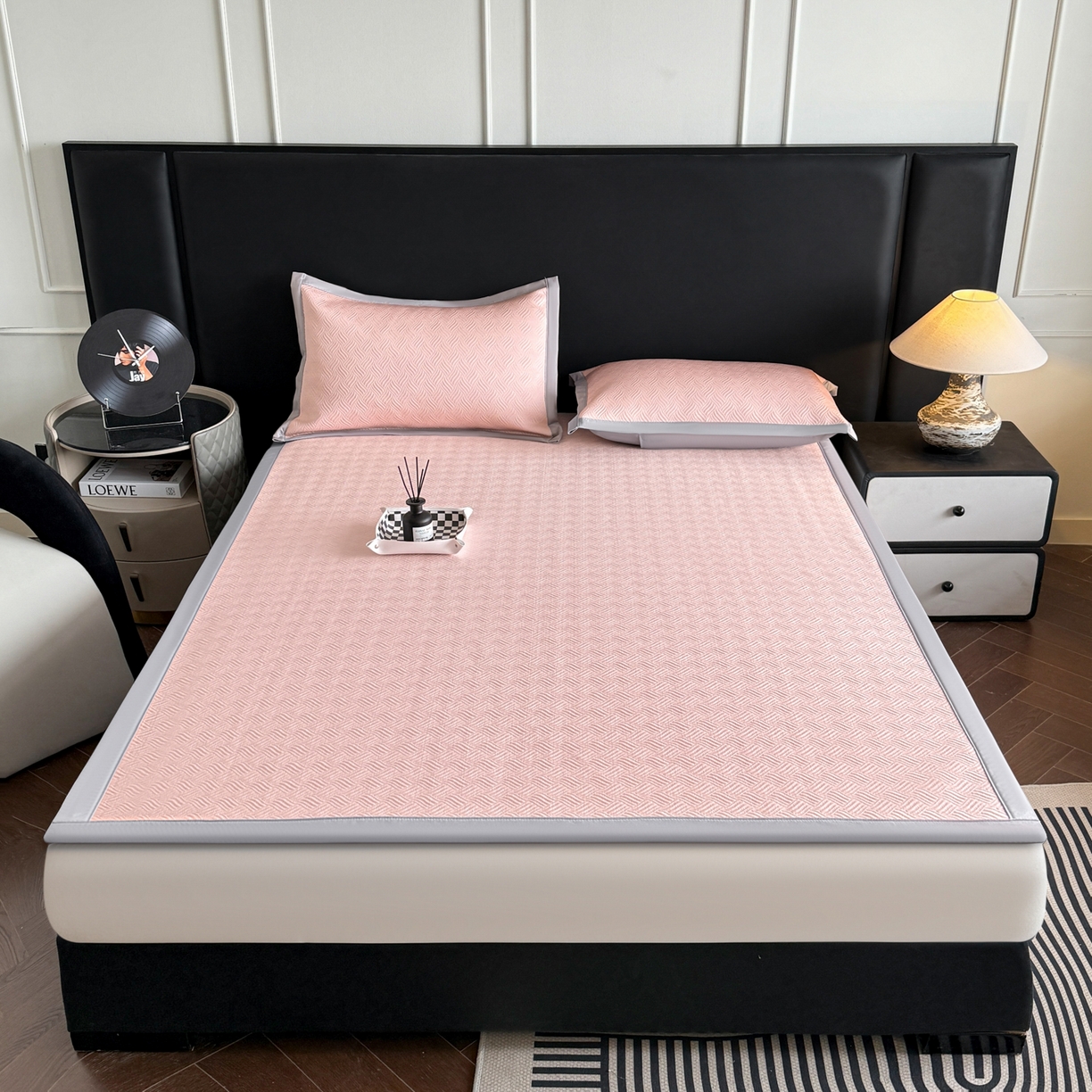 91家纺网 家纺一手货源 找家纺 鑫顺欣 2026新款A类冰豆豆席凉席席子 浪叠粉