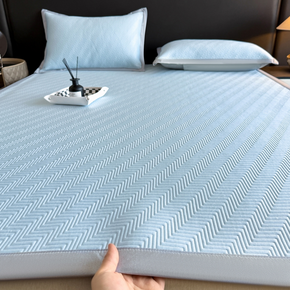 鑫顺欣 2026新款A类冰豆豆席凉席席子 织浪蓝
