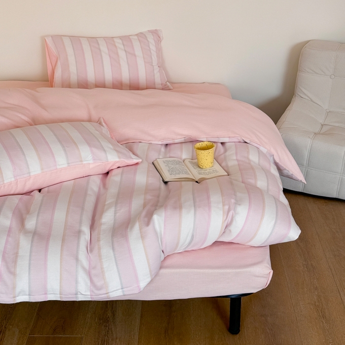 91家纺网 家纺一手货源 找家纺 山舍家居 2026新款100%全棉纯棉色织川针提花四件套可可里 可可里-粉