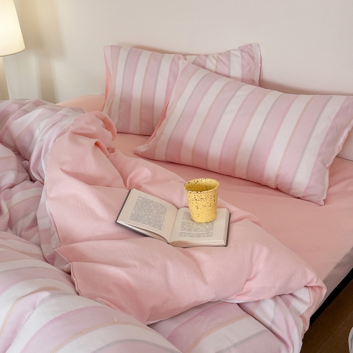 91家纺网 家纺一手货源 找家纺 山舍家居 2026新款100%全棉纯棉色织川针提花四件套可可里 可可里-粉