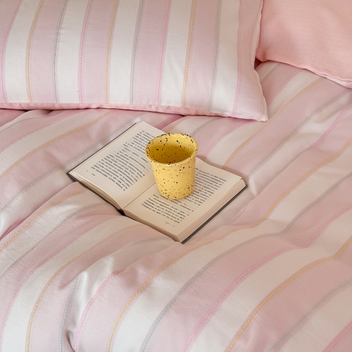 91家纺网 家纺一手货源 找家纺 山舍家居 2026新款100%全棉纯棉色织川针提花四件套可可里 可可里-粉