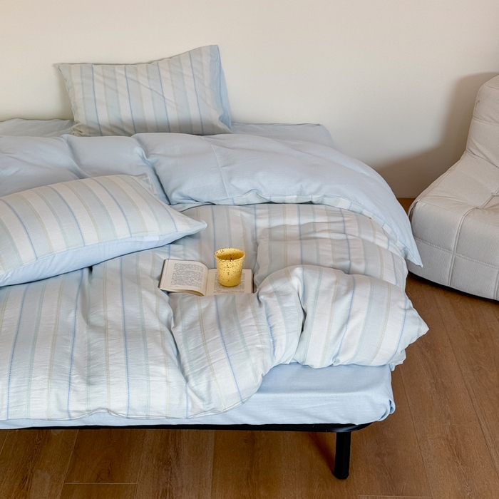 91家纺网 家纺一手货源 找家纺 山舍家居 2026新款100%全棉纯棉色织川针提花四件套可可里 可可里-蓝