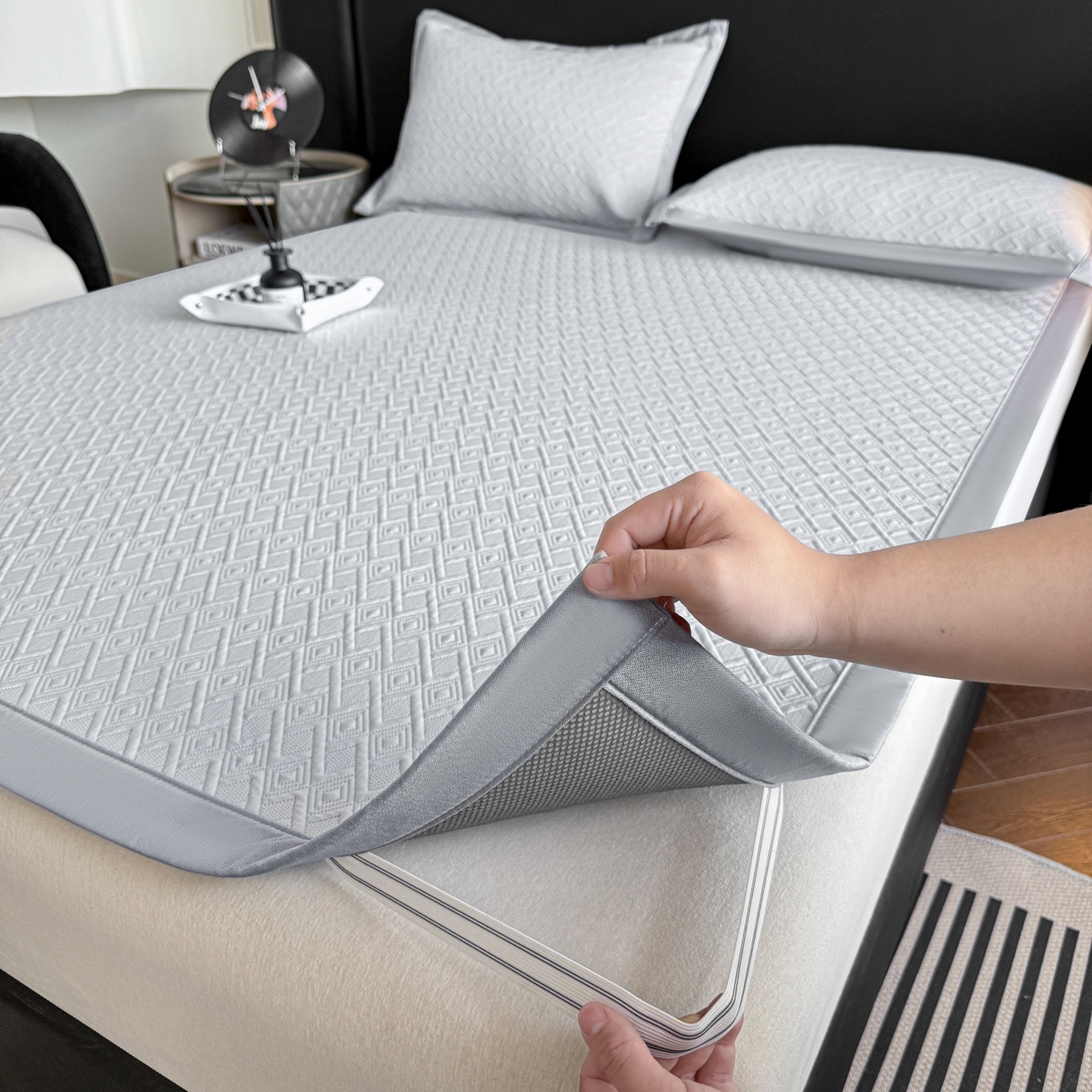 91家纺网 家纺一手货源 找家纺 鑫顺欣 2026新款A类冰豆豆席凉席席子 方回灰