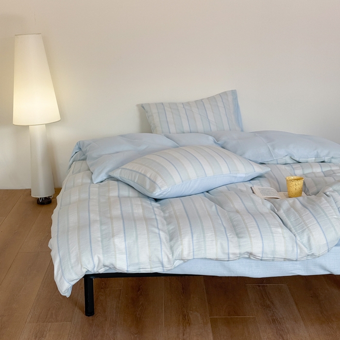 91家纺网 家纺一手货源 找家纺 山舍家居 2026新款100%全棉纯棉色织川针提花四件套可可里 可可里-蓝