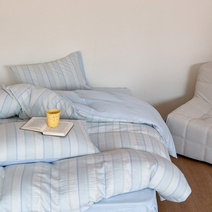 91家纺网 家纺一手货源 找家纺 山舍家居 2026新款100%全棉纯棉色织川针提花四件套可可里 可可里-蓝