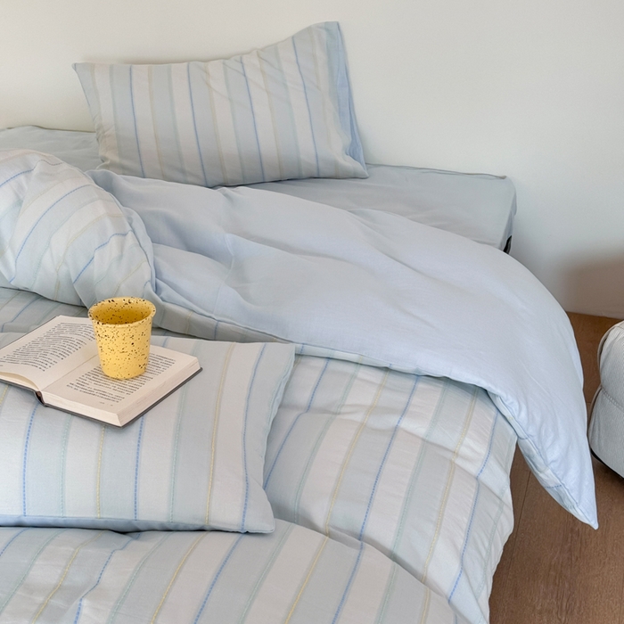 91家纺网 家纺一手货源 找家纺 山舍家居 2026新款100%全棉纯棉色织川针提花四件套可可里 可可里-蓝