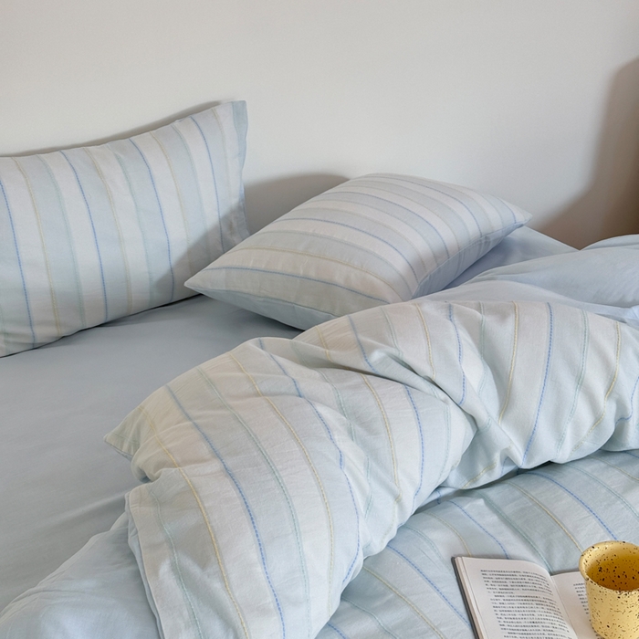 91家纺网 家纺一手货源 找家纺 山舍家居 2026新款100%全棉纯棉色织川针提花四件套可可里 可可里-蓝