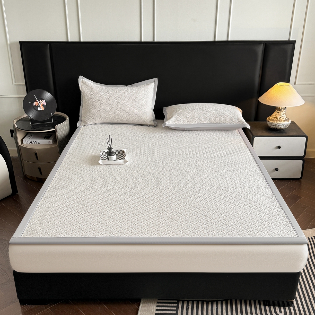 91家纺网 家纺一手货源 找家纺 鑫顺欣 2026新款A类冰豆豆席凉席席子 海纹卡其