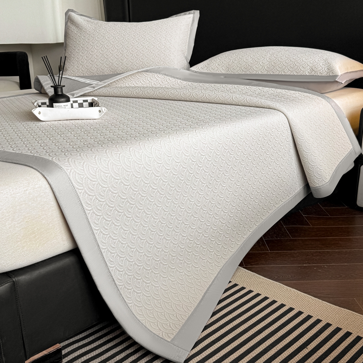 91家纺网 家纺一手货源 找家纺 鑫顺欣 2026新款A类冰豆豆席凉席席子 海纹卡其