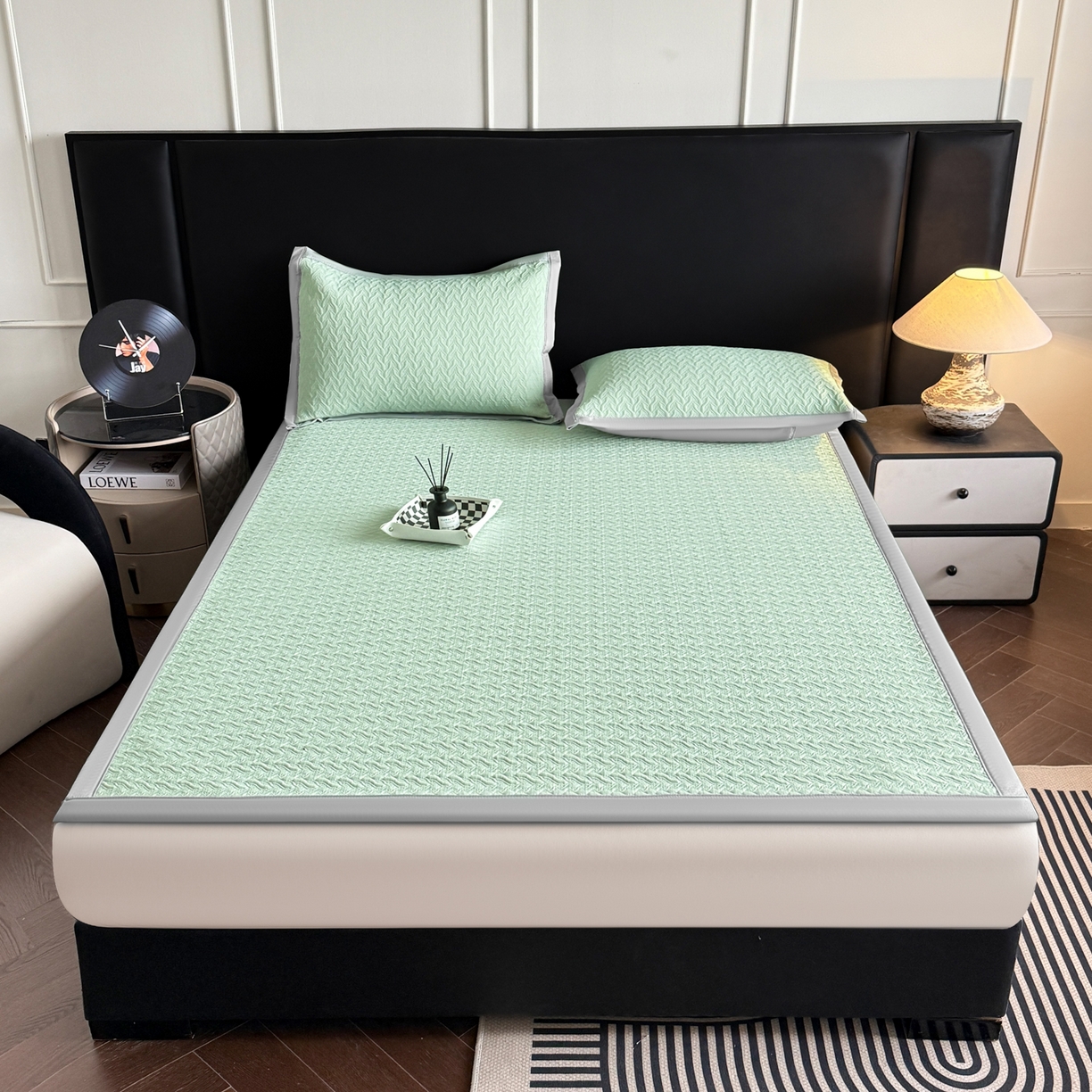 91家纺网 家纺一手货源 找家纺 鑫顺欣 2026新款A类冰豆豆席凉席席子 水纹绿