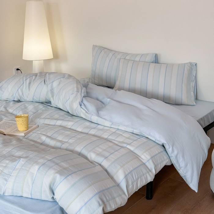 91家纺网 家纺一手货源 找家纺 山舍家居 2026新款100%全棉纯棉色织川针提花四件套可可里 可可里-蓝