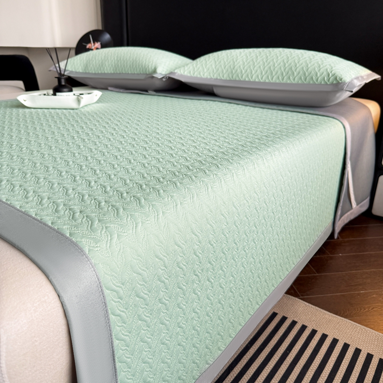 91家纺网 家纺一手货源 找家纺 鑫顺欣 2026新款A类冰豆豆席凉席席子 水纹绿