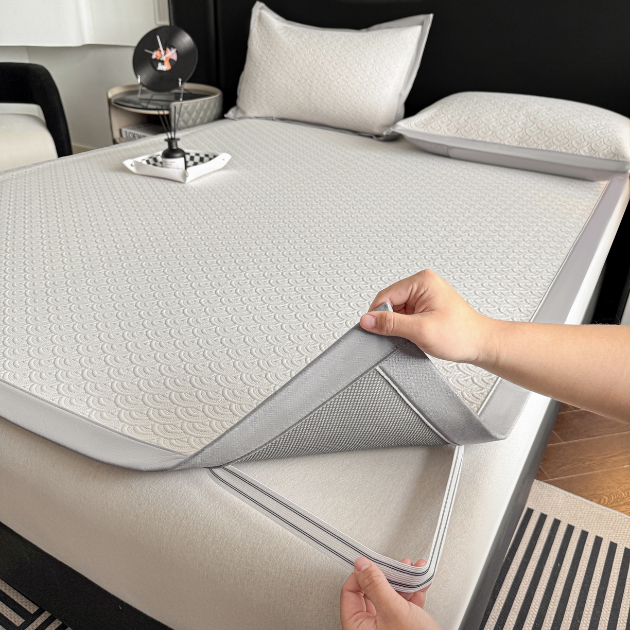 91家纺网 家纺一手货源 找家纺 鑫顺欣 2026新款A类冰豆豆席凉席席子 海纹卡其