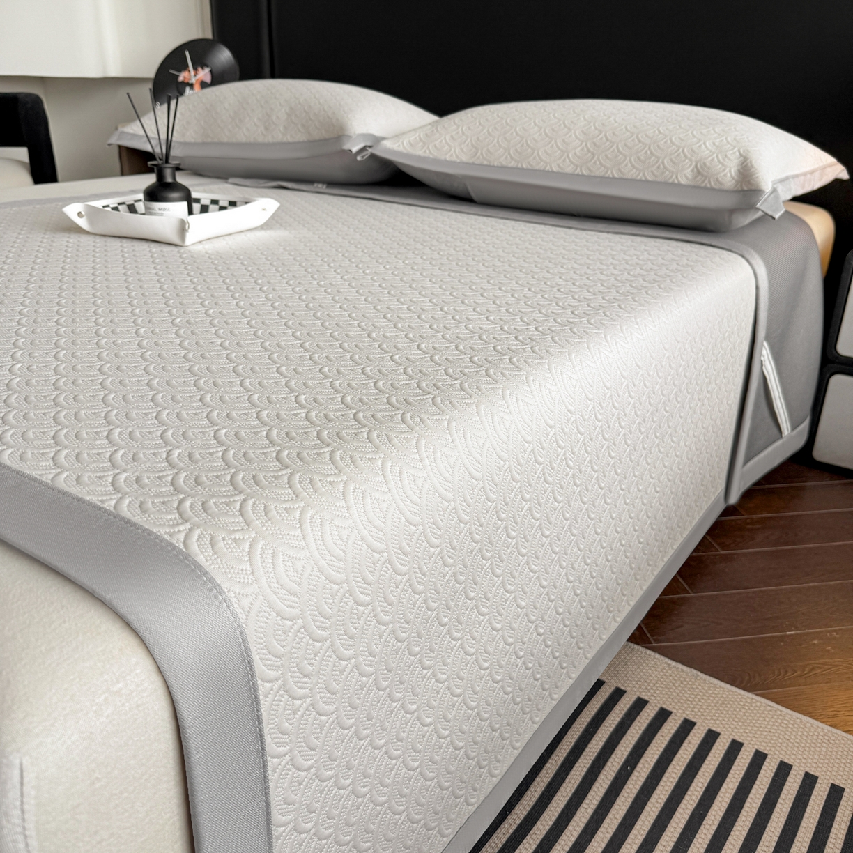 91家纺网 家纺一手货源 找家纺 鑫顺欣 2026新款A类冰豆豆席凉席席子 海纹卡其