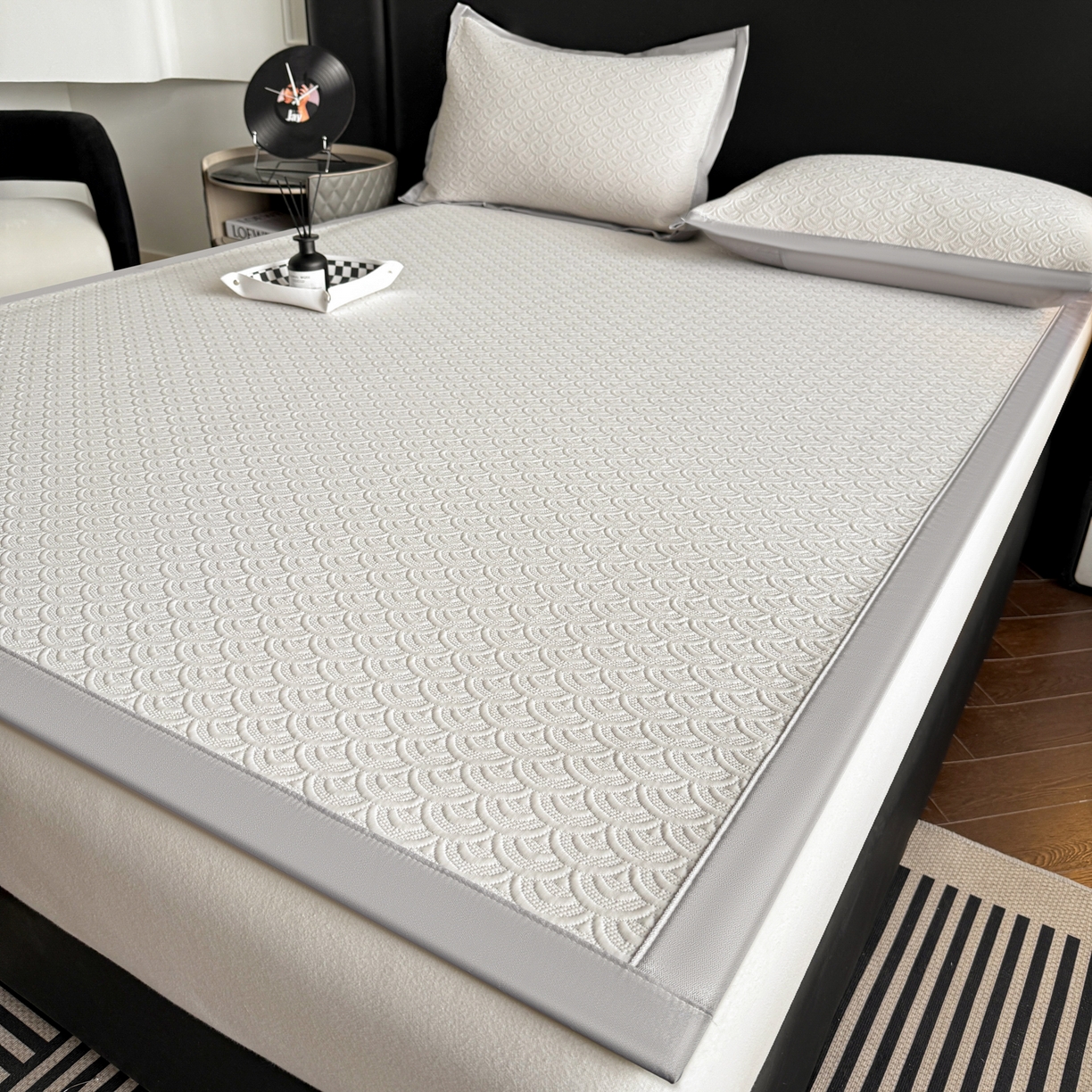 91家纺网 家纺一手货源 找家纺 鑫顺欣 2026新款A类冰豆豆席凉席席子 海纹卡其