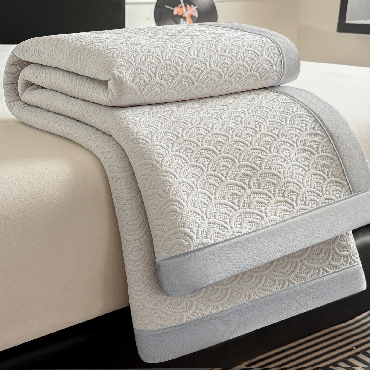 91家纺网 家纺一手货源 找家纺 鑫顺欣 2026新款A类冰豆豆席凉席席子 海纹卡其