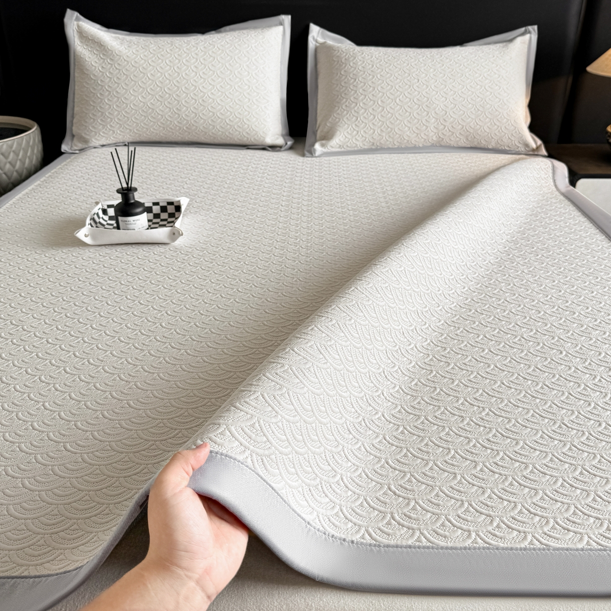 91家纺网 家纺一手货源 找家纺 鑫顺欣 2026新款A类冰豆豆席凉席席子 海纹卡其