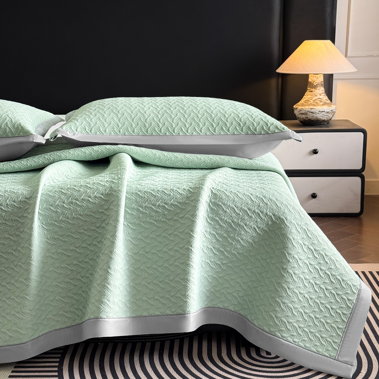 91家纺网 家纺一手货源 找家纺 鑫顺欣 2026新款A类冰豆豆席凉席席子 水纹绿