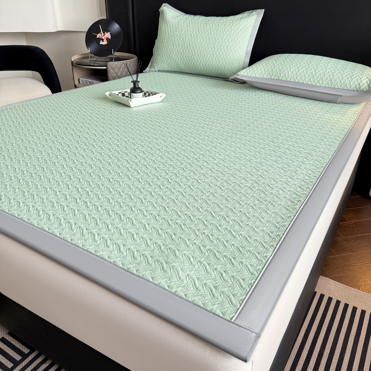 91家纺网 家纺一手货源 找家纺 鑫顺欣 2026新款A类冰豆豆席凉席席子 水纹绿