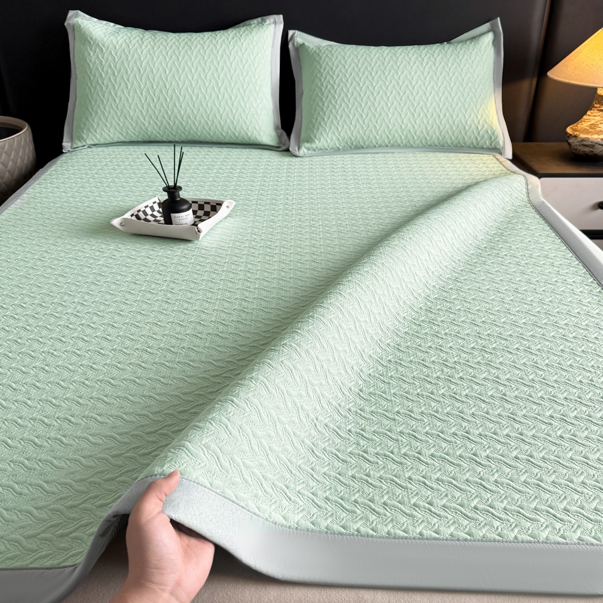 91家纺网 家纺一手货源 找家纺 鑫顺欣 2026新款A类冰豆豆席凉席席子 水纹绿