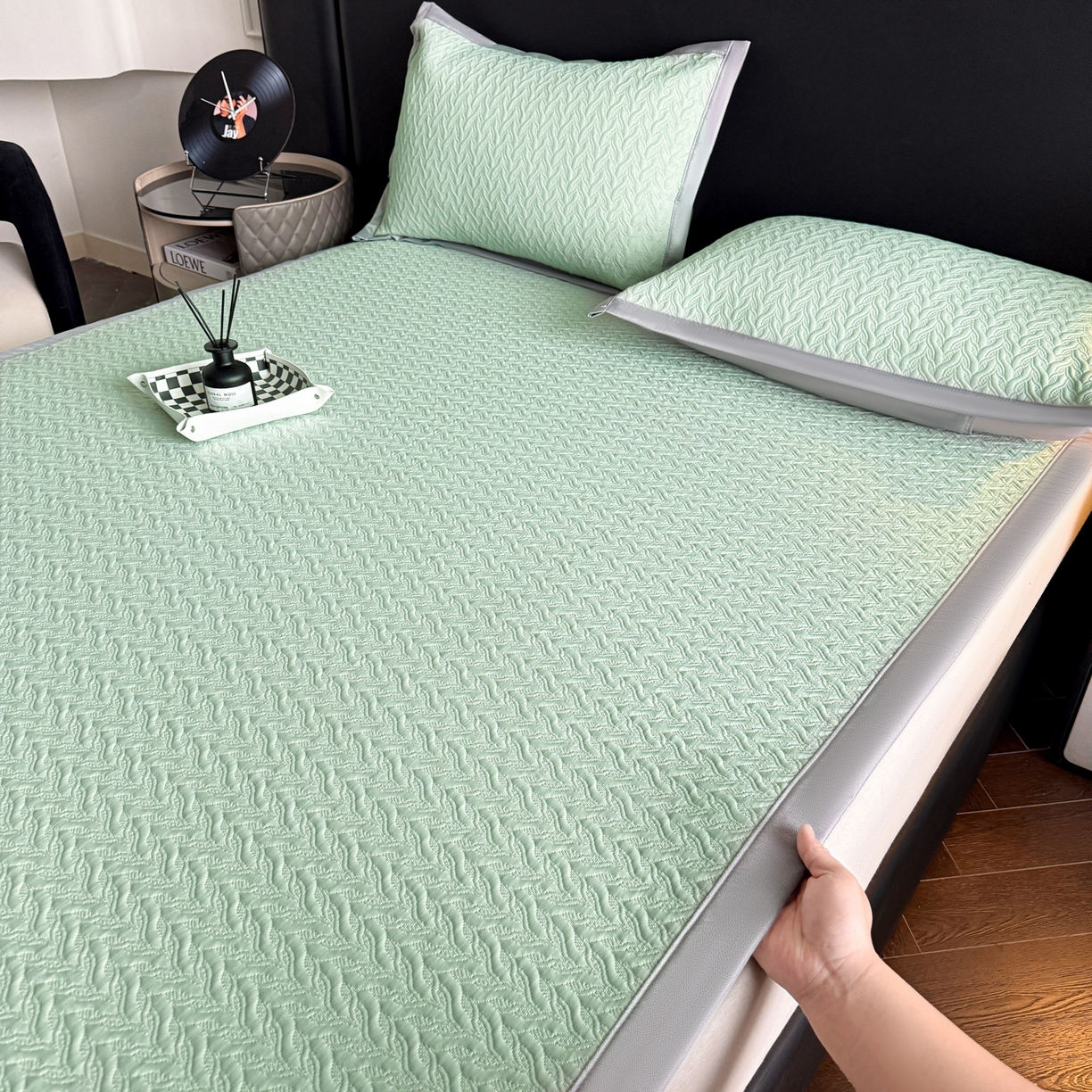 91家纺网 家纺一手货源 找家纺 鑫顺欣 2026新款A类冰豆豆席凉席席子 水纹绿