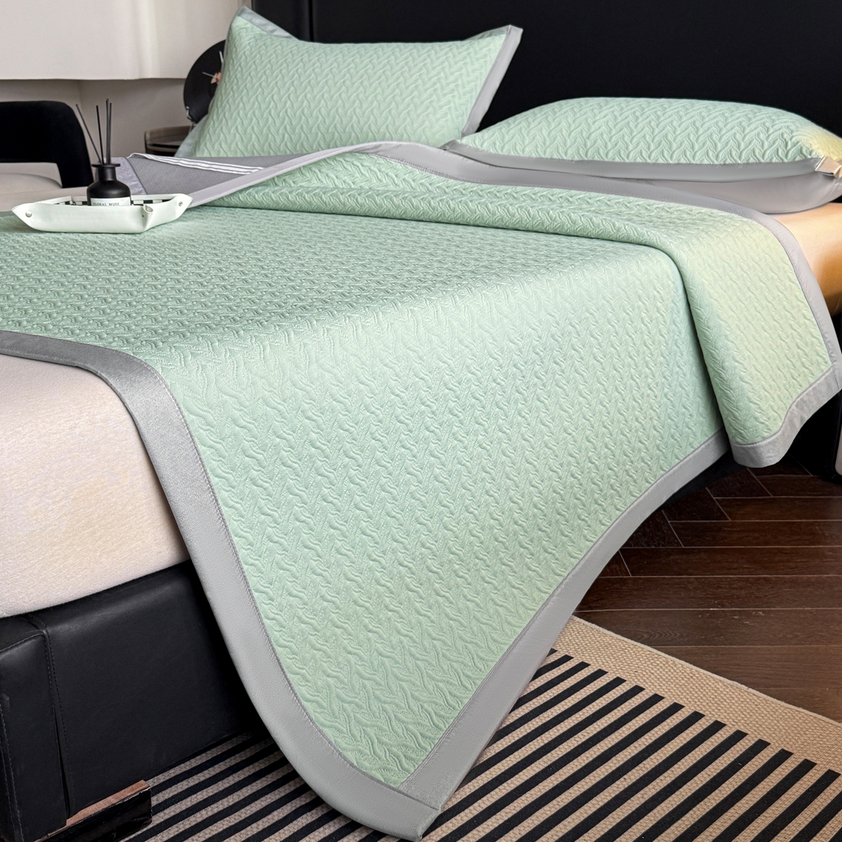 91家纺网 家纺一手货源 找家纺 鑫顺欣 2026新款A类冰豆豆席凉席席子 水纹绿