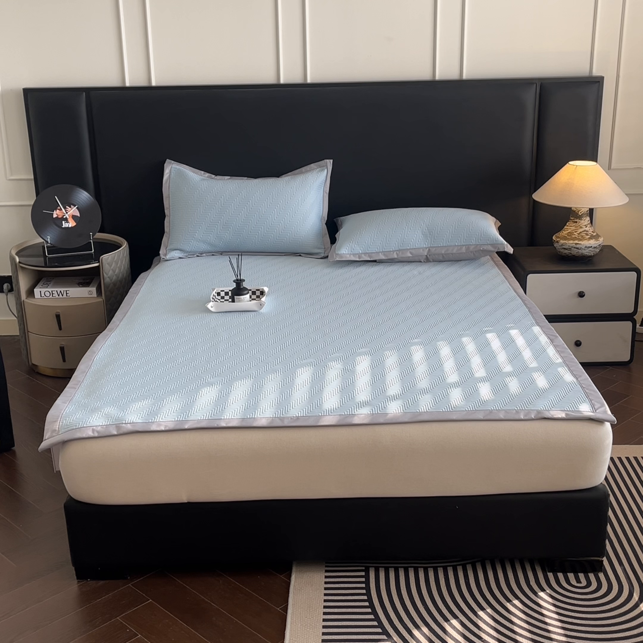 91家纺网 家纺一手货源 找家纺 鑫顺欣 2026新款A类冰豆豆席凉席席子 织浪蓝