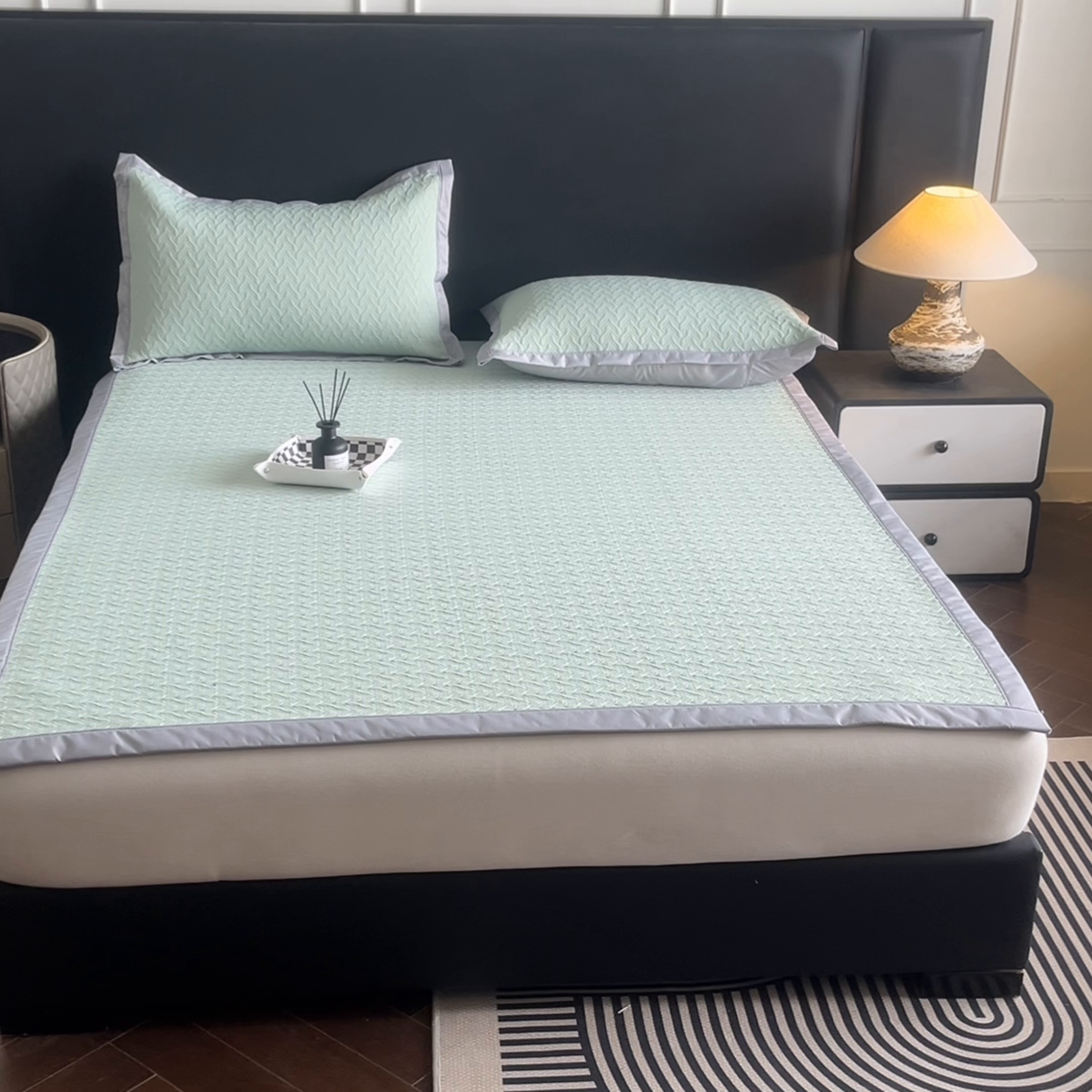 91家纺网 家纺一手货源 找家纺 鑫顺欣 2026新款A类冰豆豆席凉席席子 水纹绿