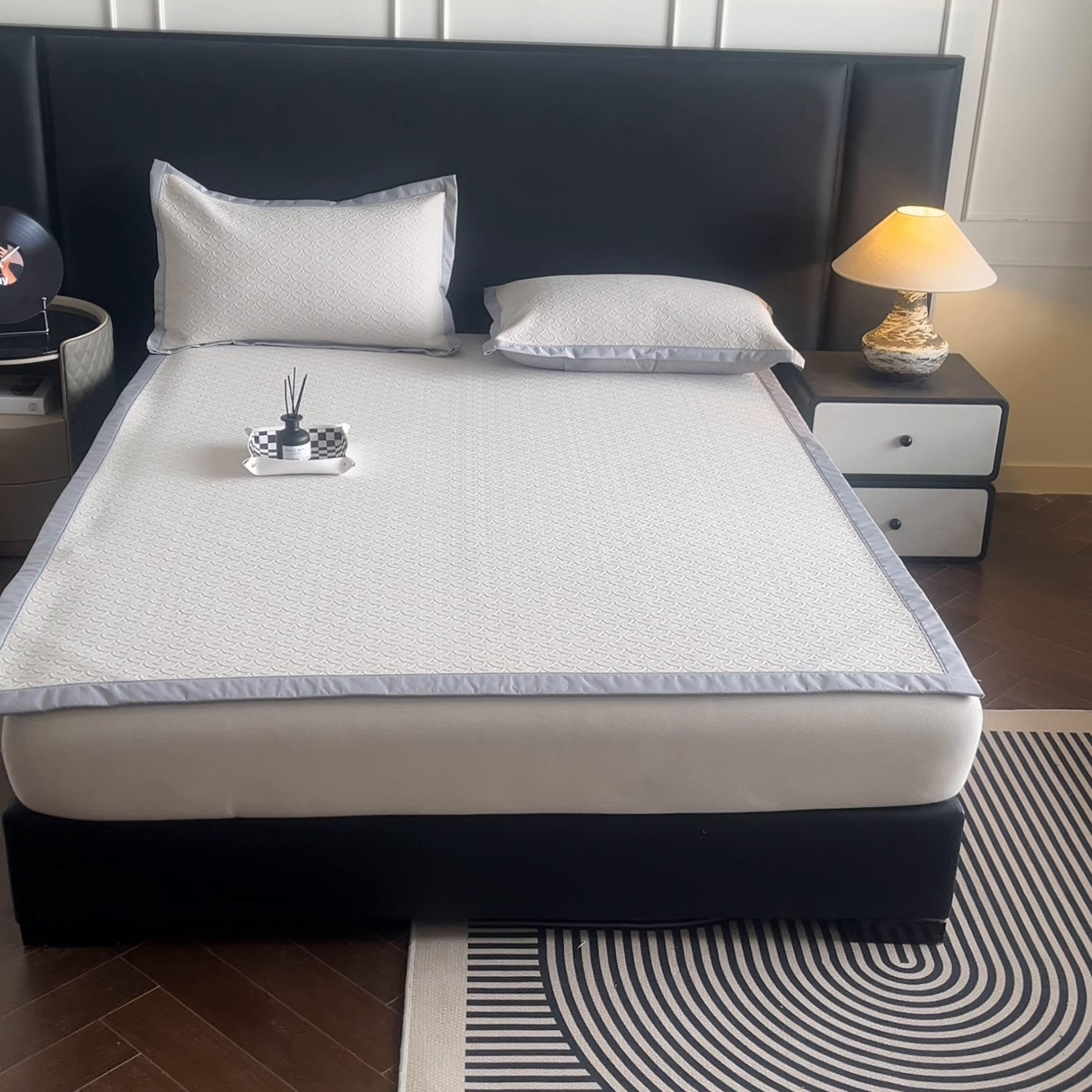 91家纺网 家纺一手货源 找家纺 鑫顺欣 2026新款A类冰豆豆席凉席席子 海纹卡其