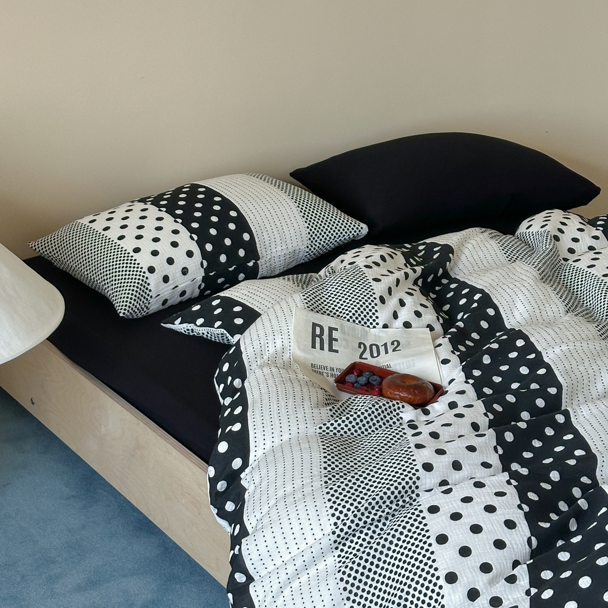 91家纺网 家纺一手货源 找家纺 （总）山舍家居 2026新款全棉A类双层纱四件套元气波点【会员➖20元 含包装价格】