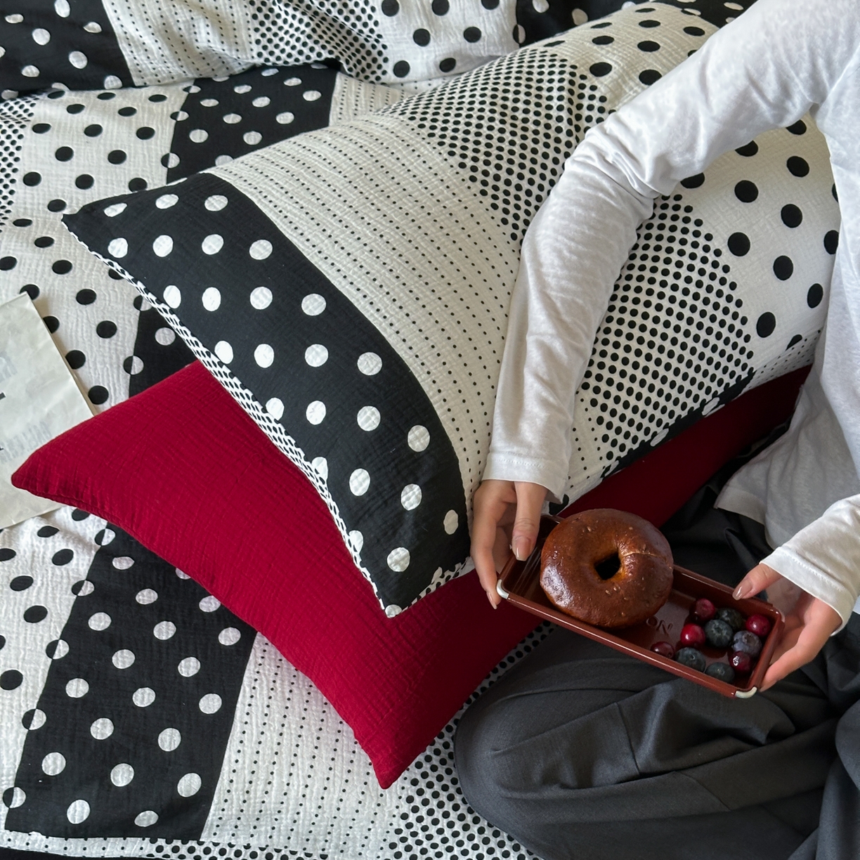 91家纺网 家纺一手货源 找家纺 （总）山舍家居 2026新款全棉A类双层纱四件套元气波点【会员➖20元 含包装价格】