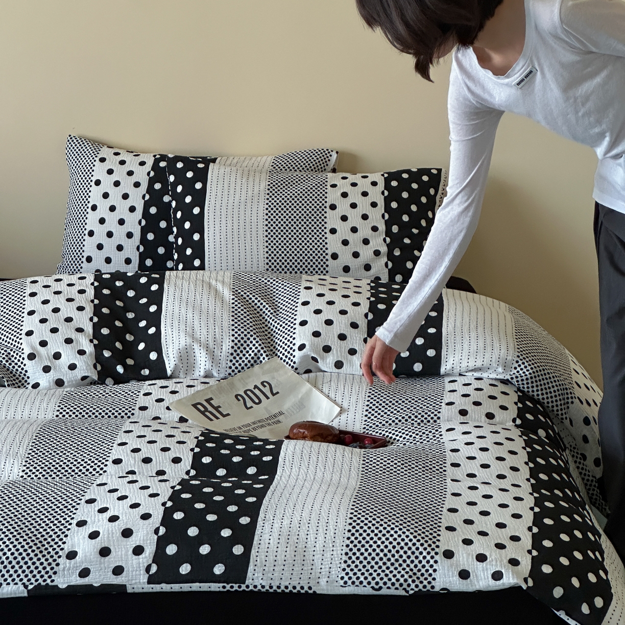 91家纺网 家纺一手货源 找家纺 （总）山舍家居 2026新款全棉A类双层纱四件套元气波点【会员➖20元 含包装价格】