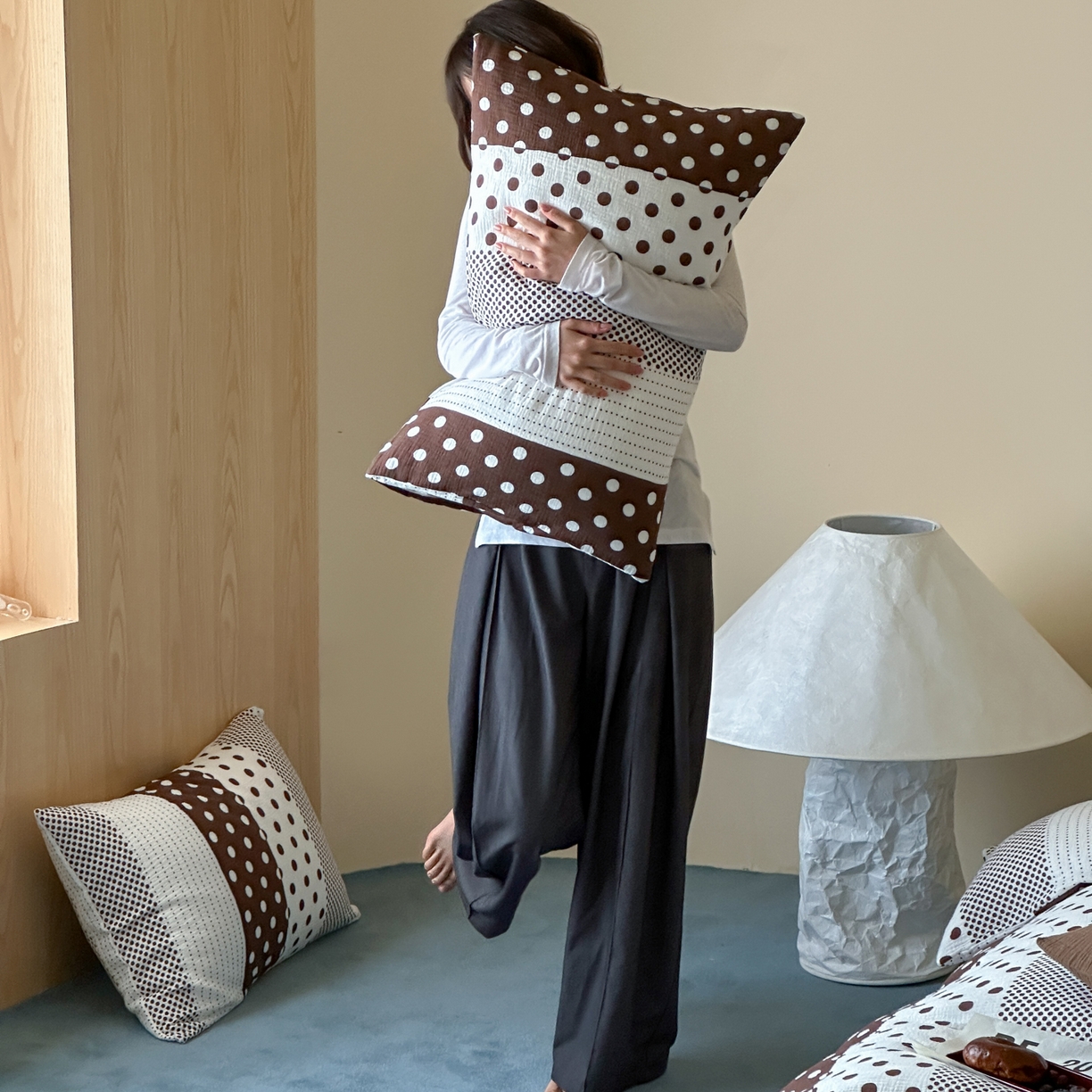 91家纺网 家纺一手货源 找家纺 山舍家居 2026新款全棉A类双层纱四件套元气波点【会员➖20元 含包装价格】 元气波波-咖