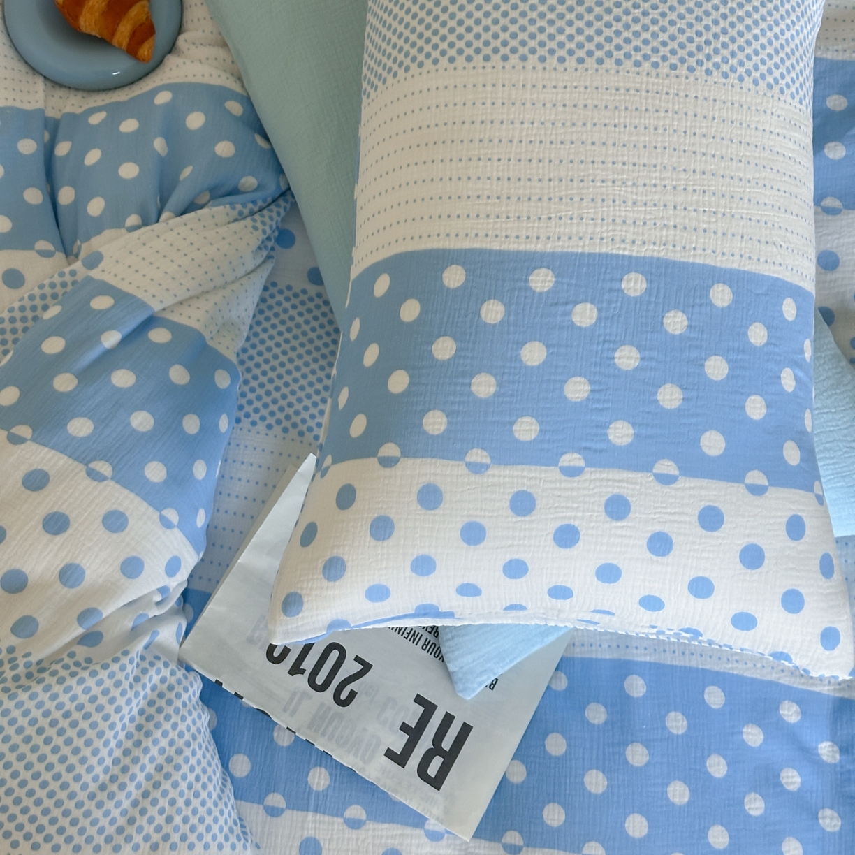 91家纺网 家纺一手货源 找家纺 山舍家居 2026新款全棉A类双层纱四件套元气波点【会员➖20元 含包装价格】 元气波波蓝