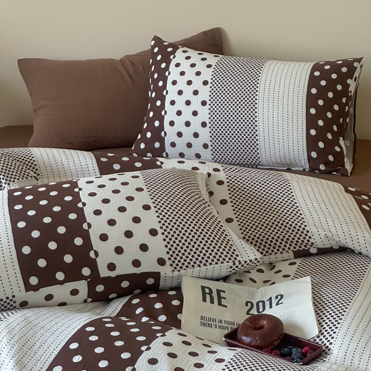 山舍家居 2026新款全棉A类双层纱四件套元气波点【会员➖20元 含包装价格】 元气波波-咖