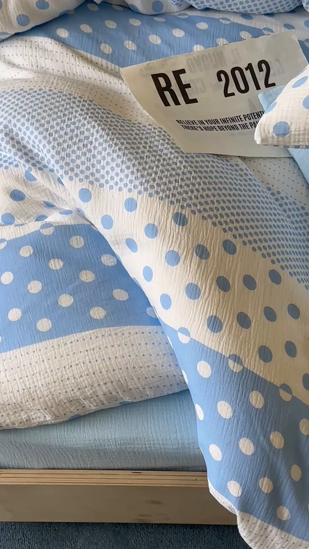 91家纺网 家纺一手货源 找家纺 山舍家居 2026新款全棉A类双层纱四件套元气波点【会员➖20元 含包装价格】 元气波波蓝