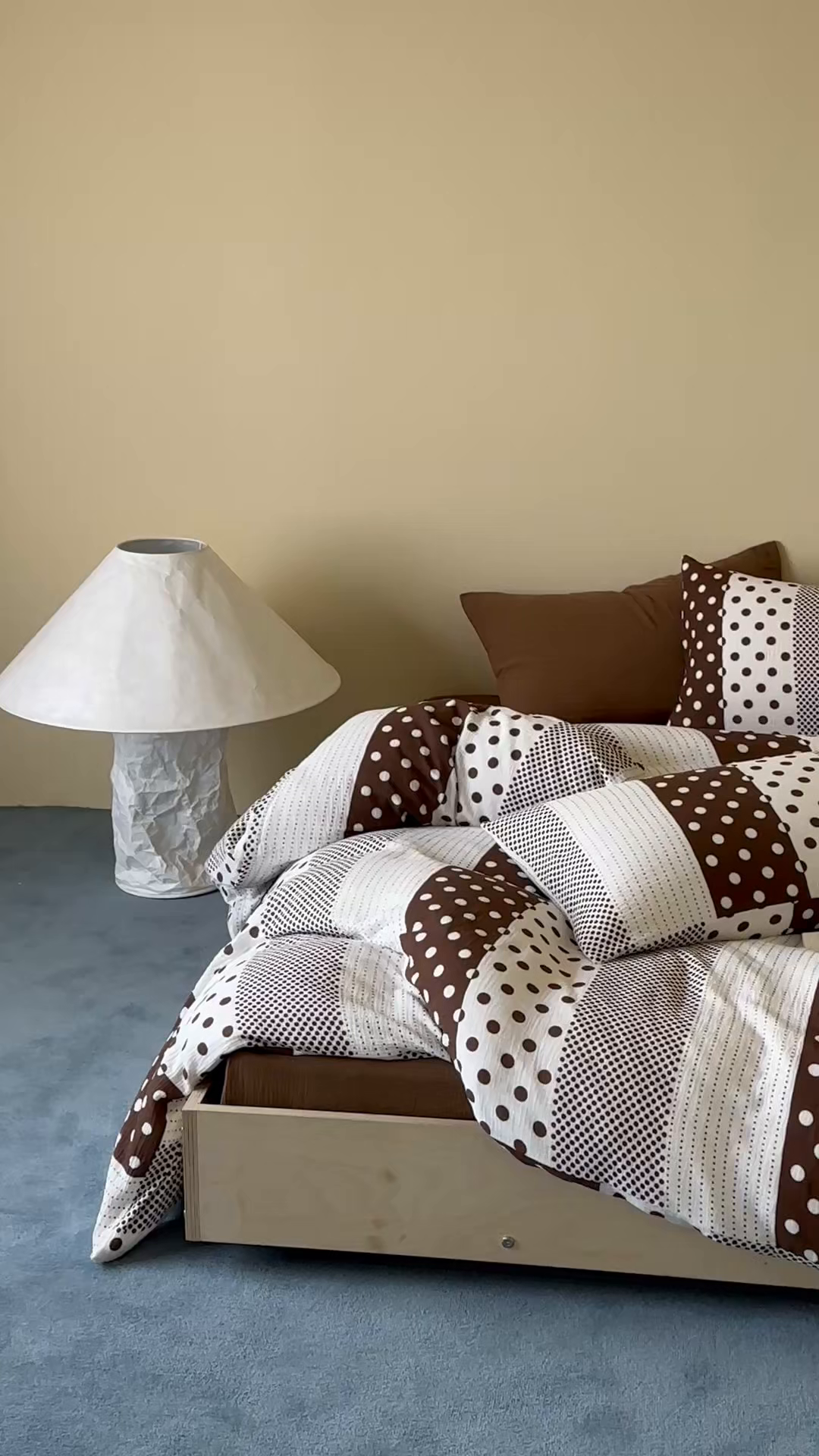 91家纺网 家纺一手货源 找家纺 山舍家居 2026新款全棉A类双层纱四件套元气波点【会员➖20元 含包装价格】 元气波波-咖