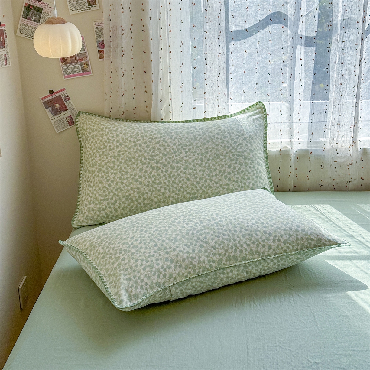 91家纺网 家纺一手货源 找家纺 被窝家纺 2026春夏新款贝壳边全棉双层纱大豆夏凉被空调被夏被四件套 绿玫瑰