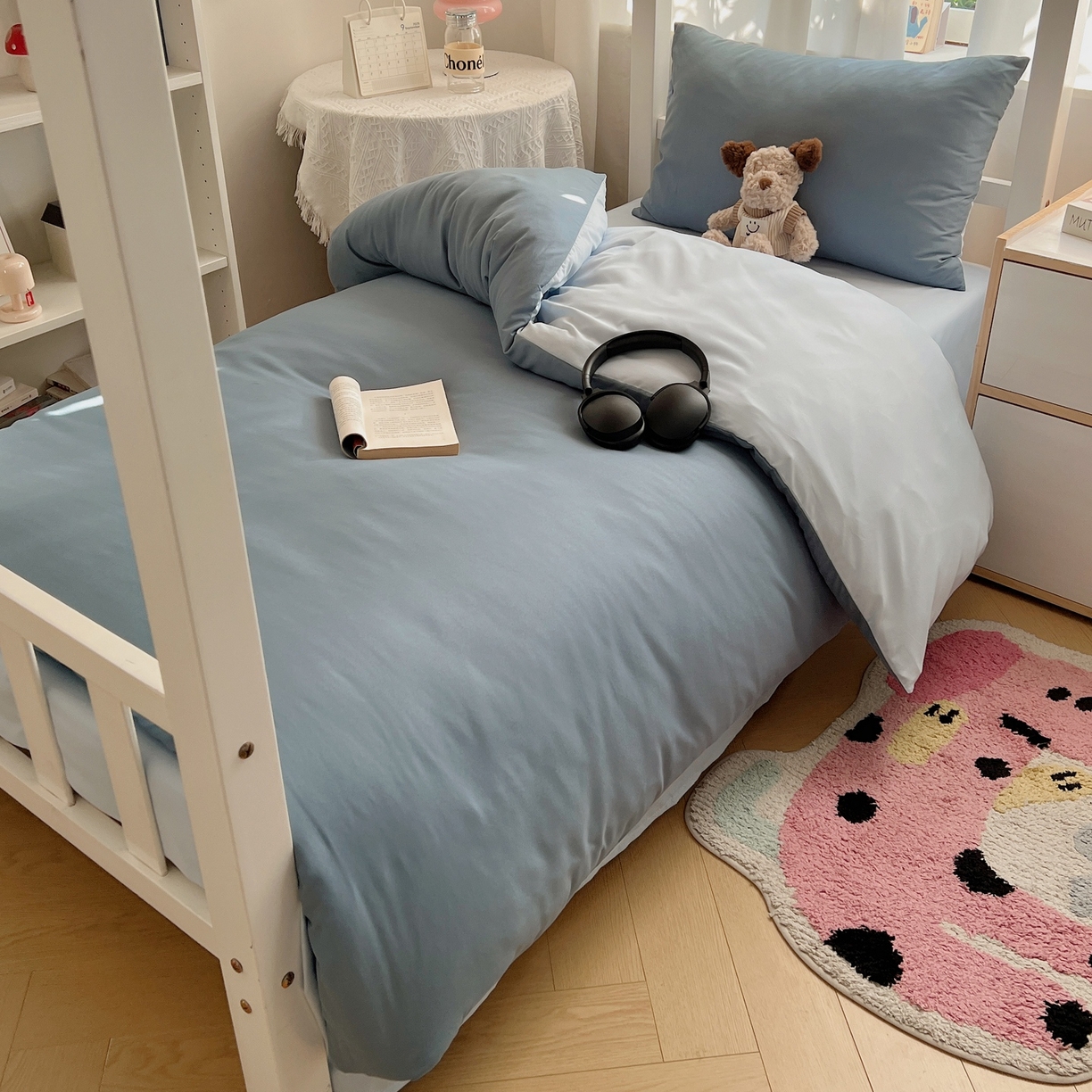 91家纺网 家纺一手货源 找家纺 缦绣阁家纺 2026新款亲肤水洗棉纯色四件套床单被罩被套单件学生宿舍上下铺单人三件套 月光雾兰