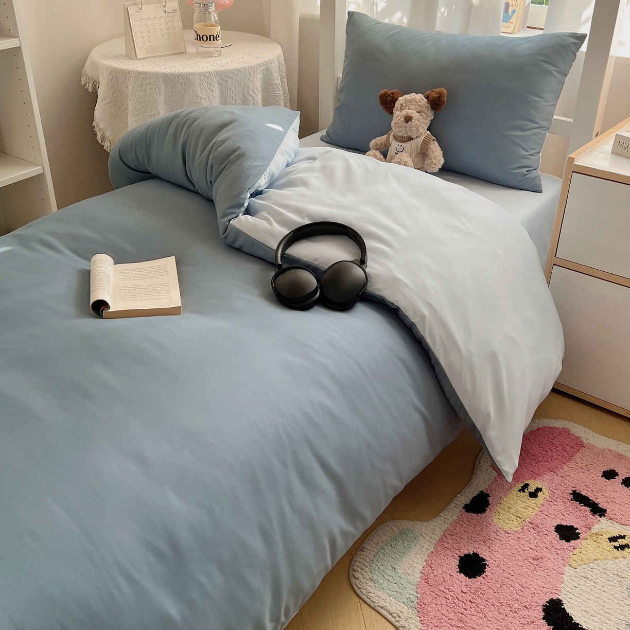 91家纺网 家纺一手货源 找家纺 缦绣阁家纺 2026新款亲肤水洗棉纯色四件套床单被罩被套单件学生宿舍上下铺单人三件套 月光雾兰