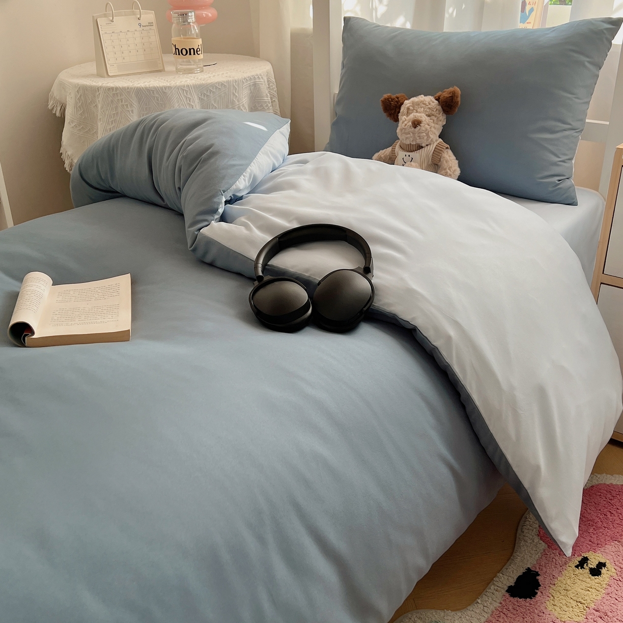 91家纺网 家纺一手货源 找家纺 缦绣阁家纺 2026新款亲肤水洗棉纯色四件套床单被罩被套单件学生宿舍上下铺单人三件套 月光雾兰