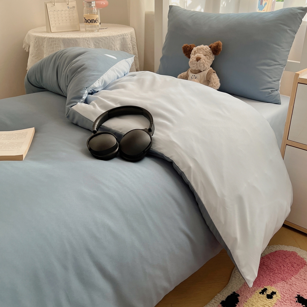 91家纺网 家纺一手货源 找家纺 缦绣阁家纺 2026新款亲肤水洗棉纯色四件套床单被罩被套单件学生宿舍上下铺单人三件套 月光雾兰