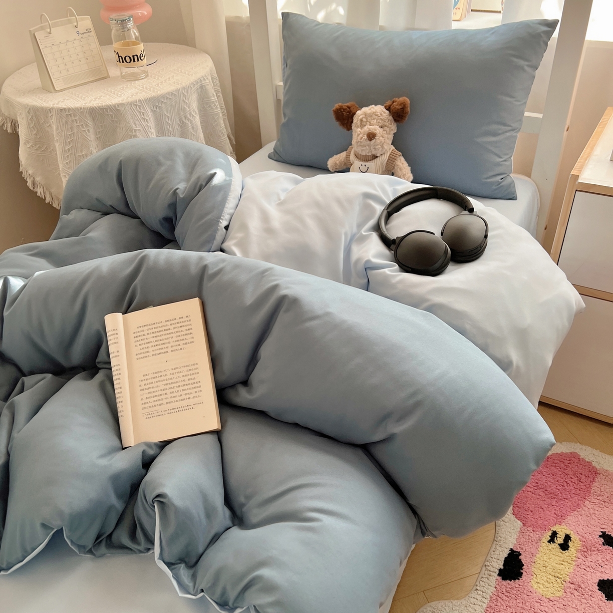 91家纺网 家纺一手货源 找家纺 缦绣阁家纺 2026新款亲肤水洗棉纯色四件套床单被罩被套单件学生宿舍上下铺单人三件套 月光雾兰